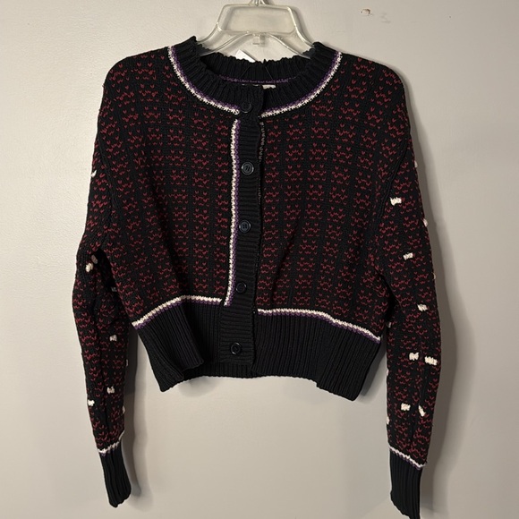 Mutma Cheli Black Multi Cotton Crew Neck Cardigan Sweater - Picture 4 of 10